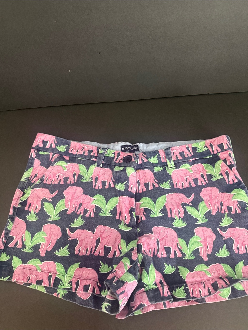 Simply Southern Navy Shorts with Pink Elephant and Green Leaf Print